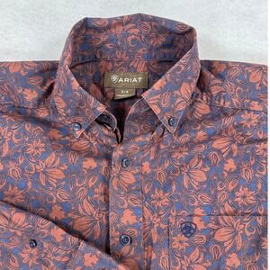 Ariat Mens Small Long Sleeve Button Down Shirt Floral Paisley Rust Blue